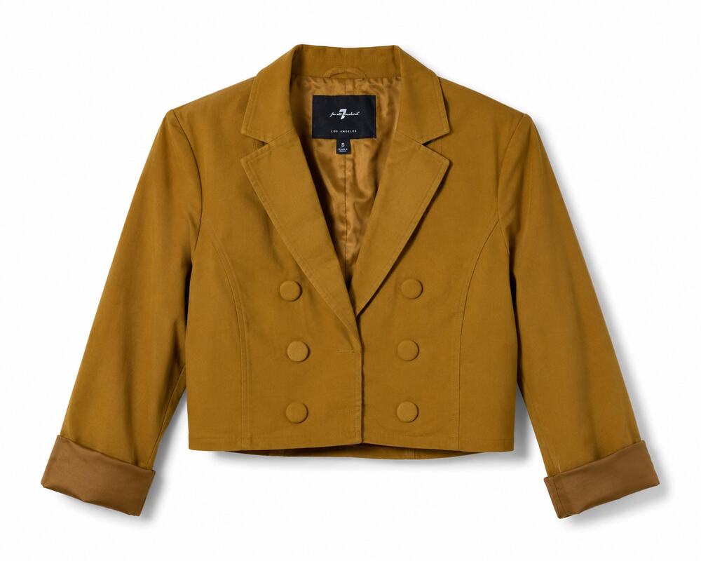 For All Mankind Cropped Blazer Women's Small Mustard Double Breasted Jacket